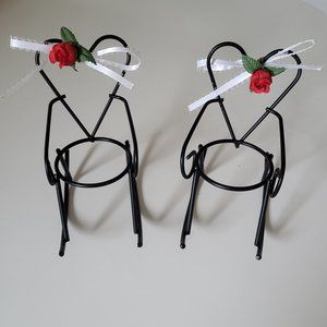 Black rocking chair candle or plant holders - set of 2 metal, heart shape back